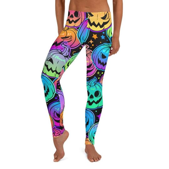 Colorful Pumpkin Halloween Leggings for Women – Cute Cozy Party Outfit