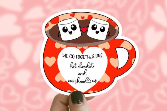 Cute Hot Chocolate Valentines Sticker, Waterproof Sticker