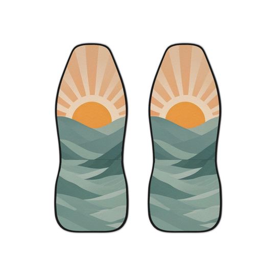 Retro Boho Car Seat Covers, 70s Sun and Sea Pattern (Set of Two)
