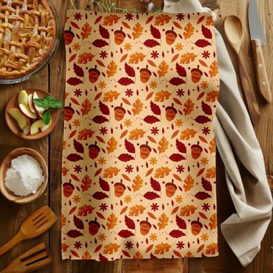 Funny Political Kitchen Towel, Acorn Leaves Autumn Decor