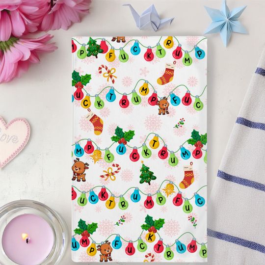 Xmas Light Hand Towel, Christmas Lights Kitchen Towel