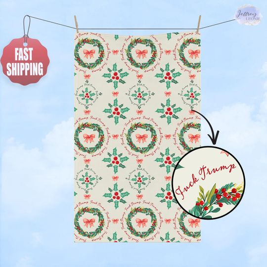Christmas Hand Towel, Christmas Wreath Kitchen Towel