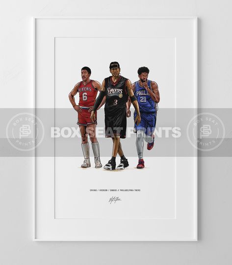 Dr J Allen Iverson Joel Embiid Basketball Art Poster