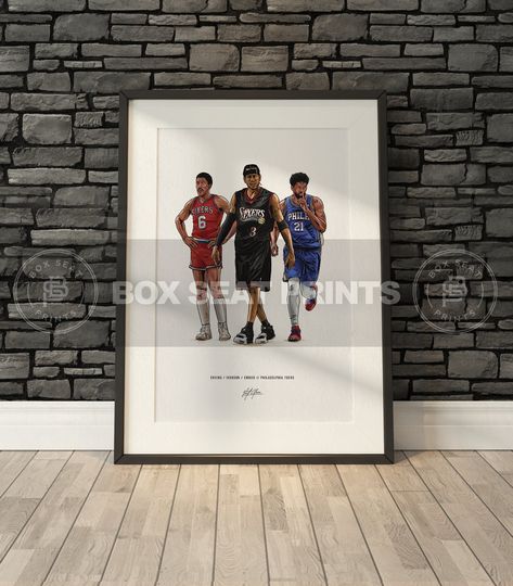 Dr J Allen Iverson Joel Embiid Basketball Art Poster