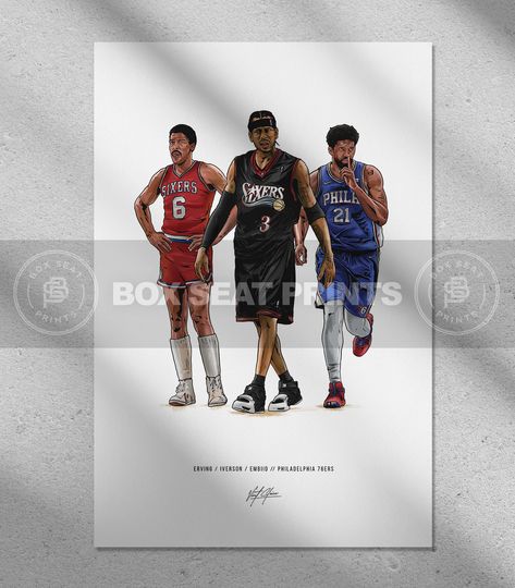 Dr J Allen Iverson Joel Embiid Basketball Art Poster
