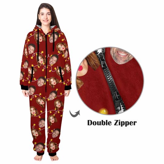 Personalized Face Christmas Pajamas: Custom Flannel Hooded Onesie