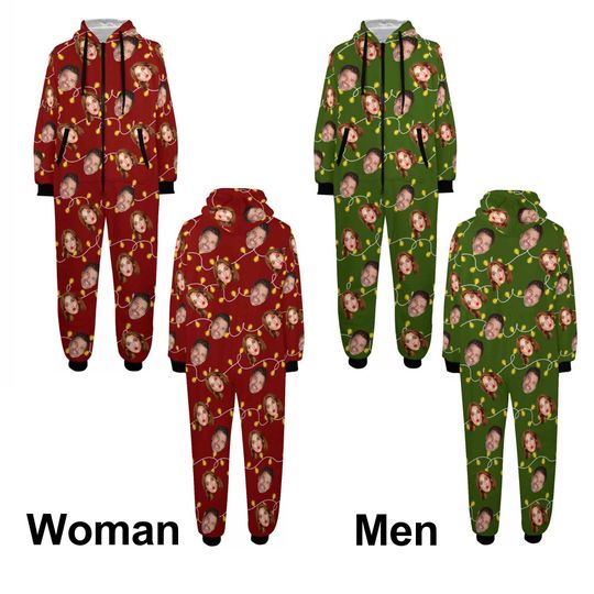 Personalized Face Christmas Pajamas: Custom Flannel Hooded Onesie