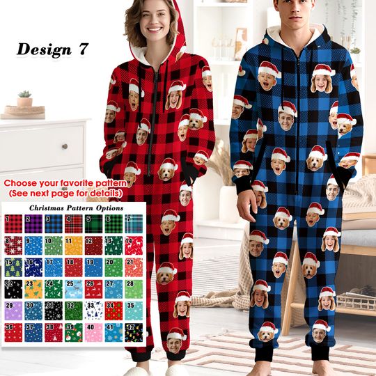 Personalized Flannel Hooded Onesie Pajamas for Adults