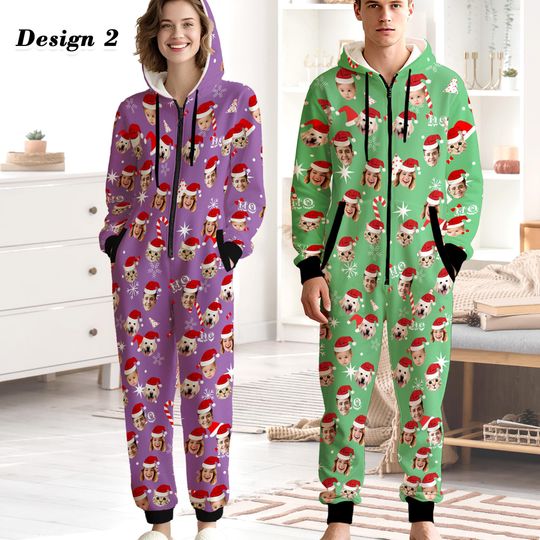 Personalized Flannel Hooded Onesie Pajamas for Adults