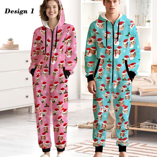 Personalized Flannel Hooded Onesie Pajamas for Adults