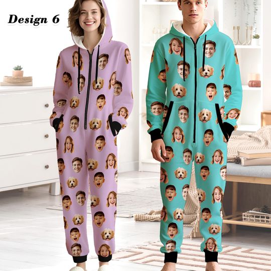 Personalized Flannel Hooded Onesie Pajamas for Adults