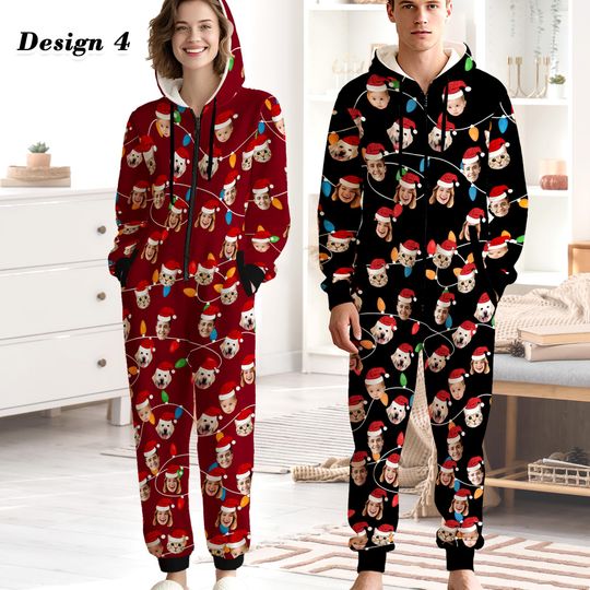 Personalized Flannel Hooded Onesie Pajamas for Adults