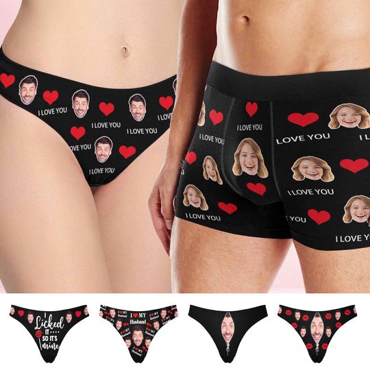 Custom Face Underwear, Personalized Couple Lingerie, Photo Gift