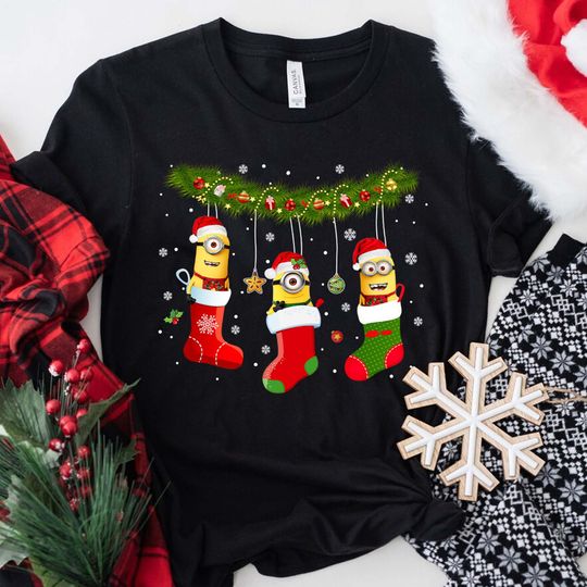 Minion Christmas Sock Shirt, Cartoon Christmas Gift Shirt
