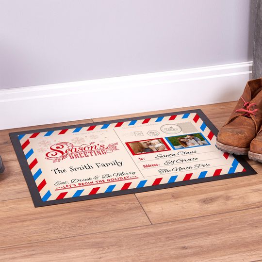 Personalised Christmas Welcome Doormat with North Pole Letter Design