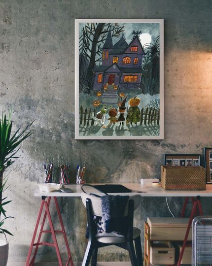 Haunted House Poster, Halloween prints