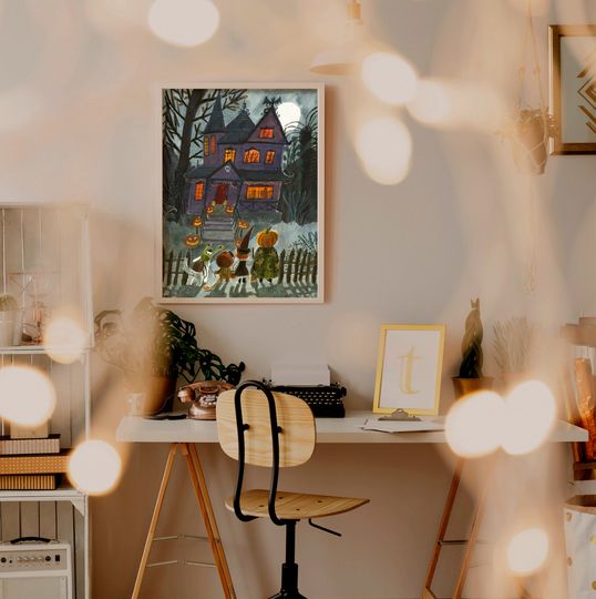 Haunted House Poster, Halloween prints