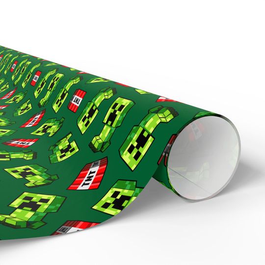 Minecraft-Inspired Wrapping Paper with Creeper Pattern for Birthdays and Holidays
