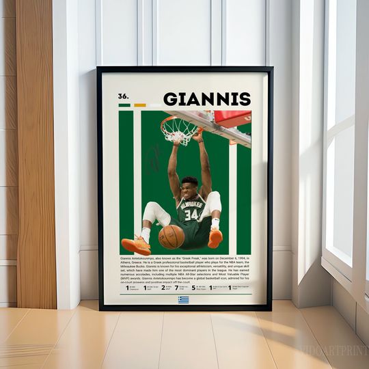 Giannis Antetoko Poster, Basketball Poster, Milwaukee Bucks Poster, Motivational Poster, Fitness Poster, Man Cave Art, Gift For Him