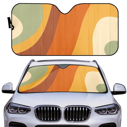Retro Groovy Windshield Sun Shade, Burnt Orange Windshield Sunshade