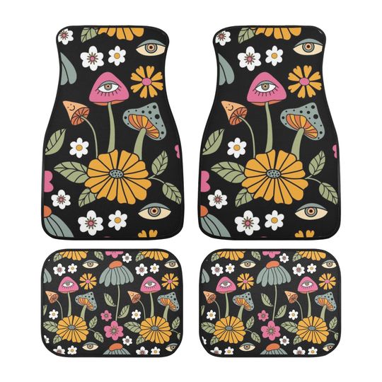 Car Mats, Mushroom Car Mats Set, Magenta Black Car Floor Mats for Women, Cute Car Mats Boho, Car Floor Mat Cute, Car Matts, Cottagecore