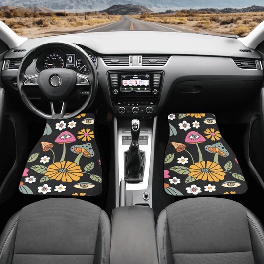 Car Mats, Mushroom Car Mats Set, Magenta Black Car Floor Mats for Women, Cute Car Mats Boho, Car Floor Mat Cute, Car Matts, Cottagecore