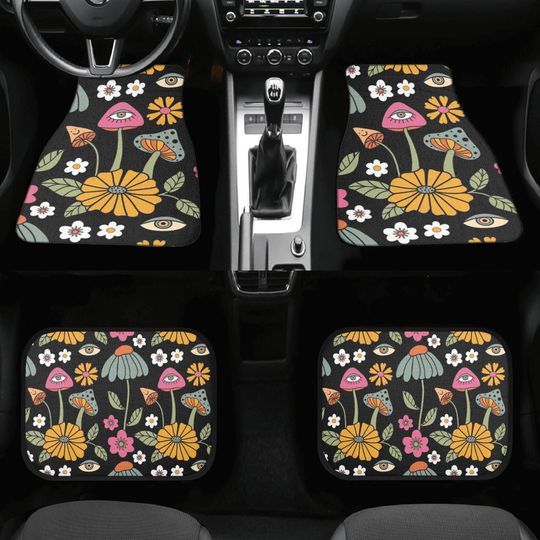 Car Mats, Mushroom Car Mats Set, Magenta Black Car Floor Mats for Women, Cute Car Mats Boho, Car Floor Mat Cute, Car Matts, Cottagecore
