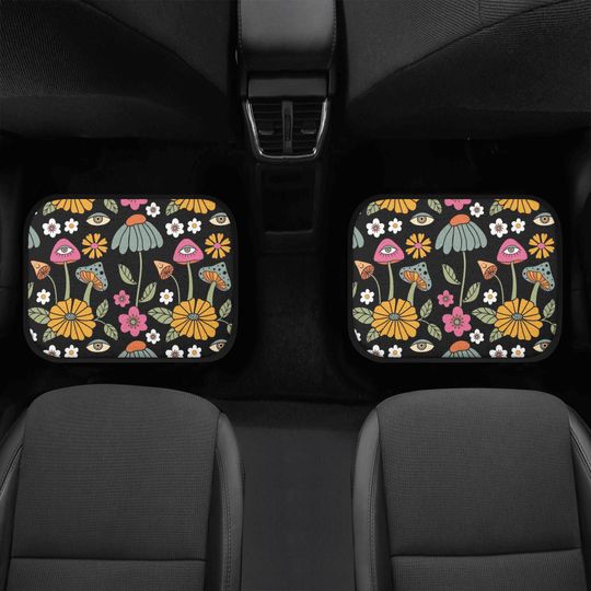 Car Mats, Mushroom Car Mats Set, Magenta Black Car Floor Mats for Women, Cute Car Mats Boho, Car Floor Mat Cute, Car Matts, Cottagecore