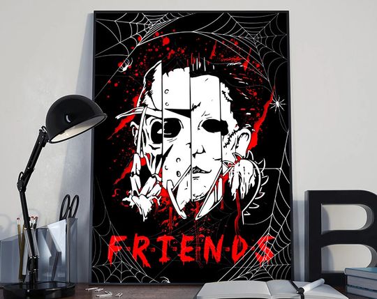Friends Horror Characters Poster, Horror Movie Poster Wall Art, Happy Halloween Poster