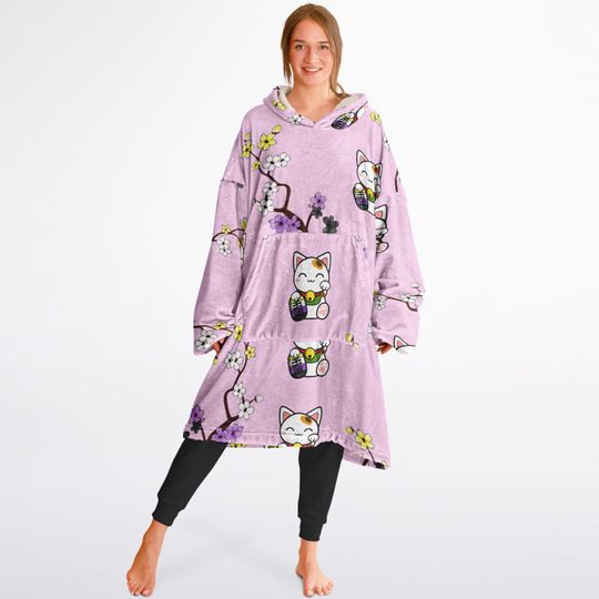 Lucky Cat Nonbinary Blanket Hoodie | Christmas Gift | Winter Wear