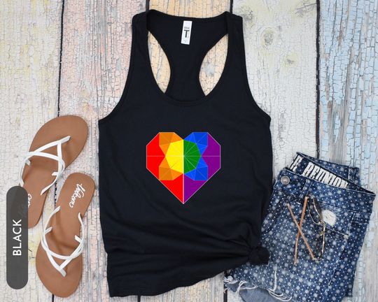 Fancy Origami Heart LGBTQ Racerback Tank Top - Cute Queer Fashion, Kawaii Japanese Art