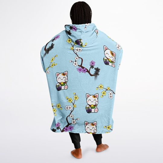 Lucky Cat Nonbinary Blanket Hoodie | Christmas Gift | Winter Wear