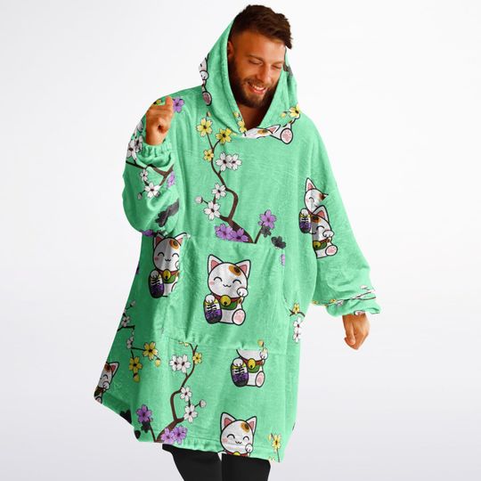 Lucky Cat Nonbinary Blanket Hoodie | Christmas Gift | Winter Wear