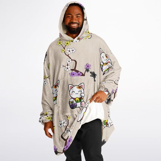 Lucky Cat Nonbinary Blanket Hoodie | Christmas Gift | Winter Wear