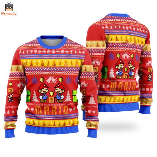 Super Mario Ugly Christmas Sweater, Mario Sweater, Mario Christmas Shirt, Mario Family Christmas, Mario Luigi Sweater, Princess Peach Shirt