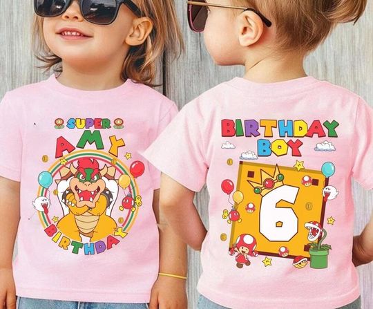 Custom Mario Bowser Birthday Shirt, Super Mario Galaxy Movie Shirt, Epic Universe Mario Family Shirt, Mario Group Birthday Party Gift -8