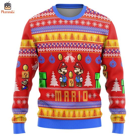 Super Mario Ugly Christmas Sweater, Mario Sweater, Mario Christmas Shirt, Mario Family Christmas, Mario Luigi Sweater, Princess Peach Shirt