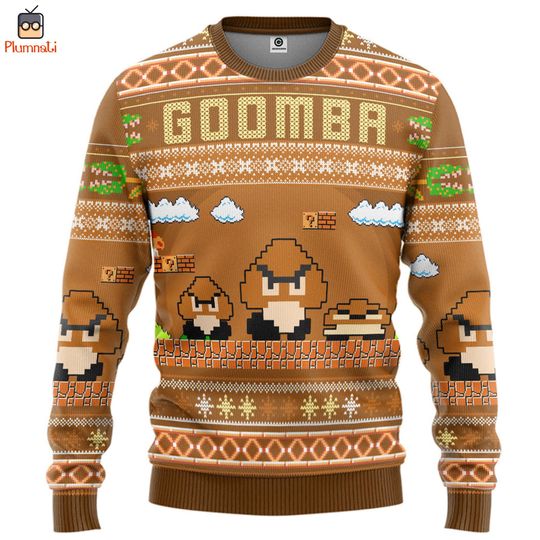 Super Mario Goomba Ugly Christmas Sweater, Goomba Sweater, Mario Christmas Shirt, Mario Family Christmas, Mario Luigi Sweater