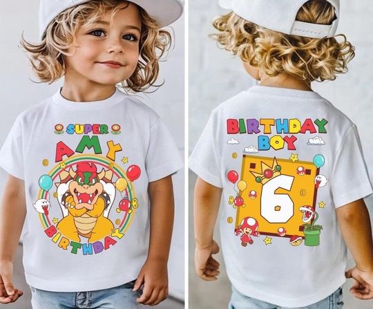 Custom Mario Bowser Birthday Shirt, Super Mario Galaxy Movie Shirt, Epic Universe Mario Family Shirt, Mario Group Birthday Party Gift -8