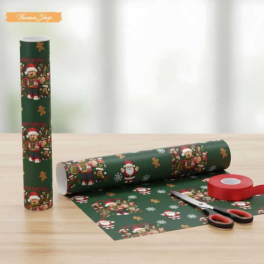 Video Game Boy Christmas Wrapping Paper: Green Matte or Glossy Gift Wrap Sheets