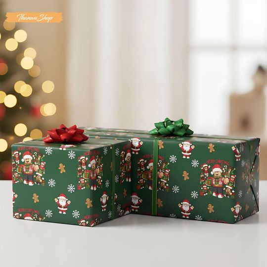Video Game Boy Christmas Wrapping Paper: Green Matte or Glossy Gift Wrap Sheets