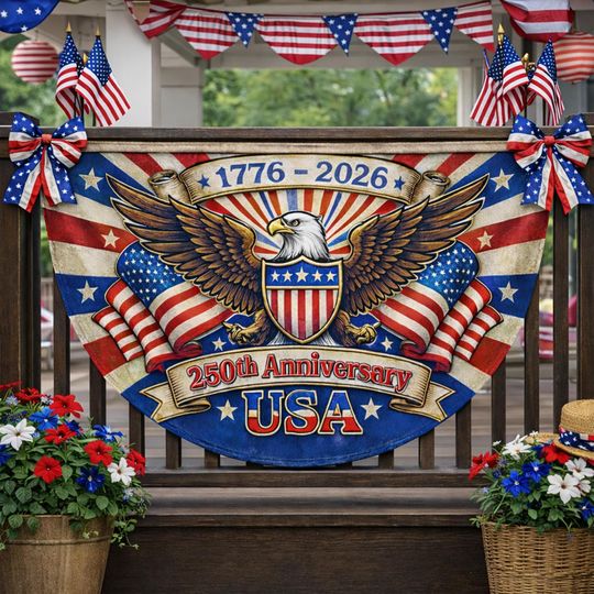 America 250th Anniversary Fan Flag, Semiquincentennial 1776-2026 Patriotic Eagle Outdoor Banner, 250 Years USA, July 4th Independence Day