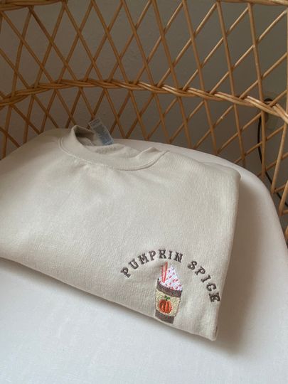 Pumpkin Spice Sweatshirt Vintage Halloween Sweater Embroidered Sweater Fall