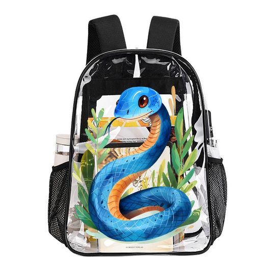 Beautiful Blue snake, Transparent Bag, Transparent Backpack, See Through Rucksack