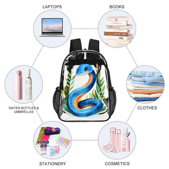 Beautiful Blue snake, Transparent Bag, Transparent Backpack, See Through Rucksack