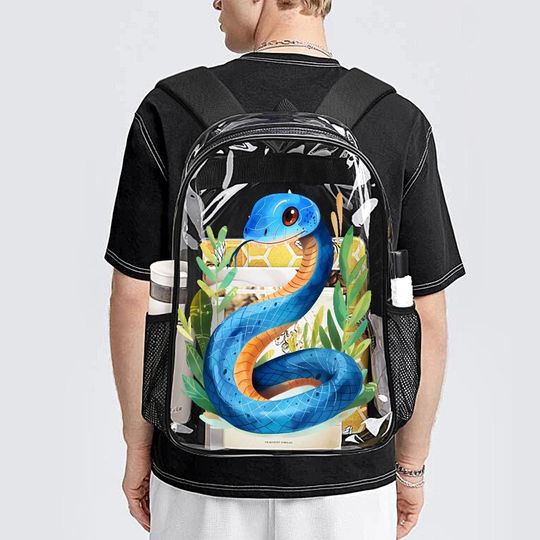 Beautiful Blue snake, Transparent Bag, Transparent Backpack, See Through Rucksack