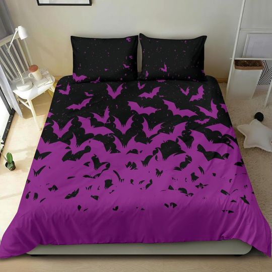 Gothic Bedding Gothic  Duvet Cover - Purple Bats Gothic Bedding Set Decor Bedding Sets