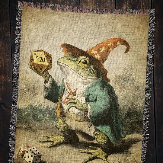 Frog Wizard Woven Blanket: D&D Gamer Decor, Fantasy RPG Throw
