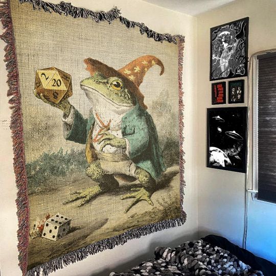 Frog Wizard Woven Blanket: D&D Gamer Decor, Fantasy RPG Throw