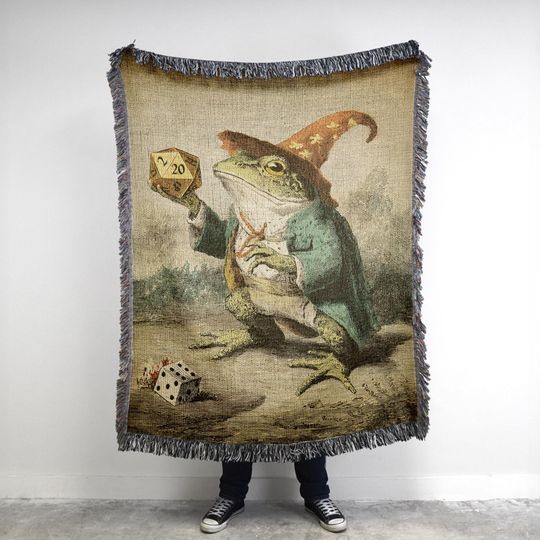 Frog Wizard Woven Blanket: D&D Gamer Decor, Fantasy RPG Throw